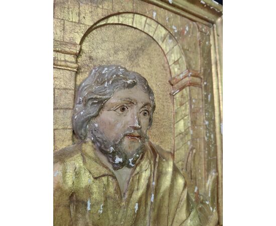 Bassorilievo in legno e foglia oro - San Luca - 39 x 78 cm - Venezia - XIX secolo