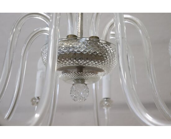 Lampadario vintage in vetro di Murano trasparente, anni '80, Otto luci PREZZO TRATTABILE