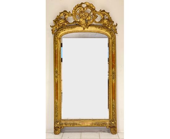 Specchiera Carlo X legno intagliato dorato XIX secolo . 180 x 90