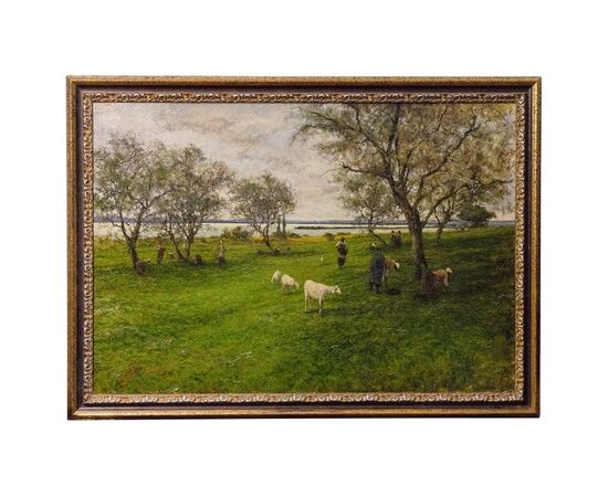 Italian landscape painting with flock     