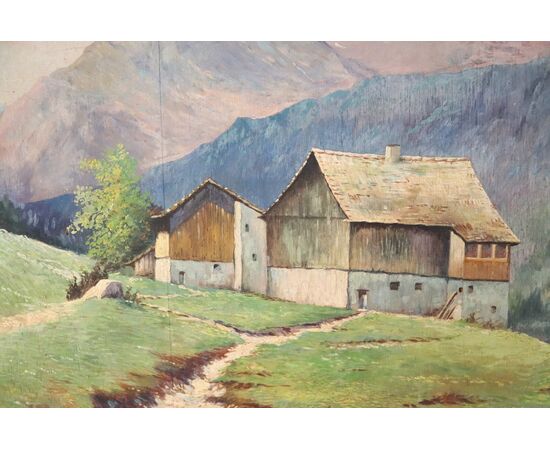 Cino Bozzetti, Baite in montagna, 1937, olio su tavola PREZZO TRATTABILE