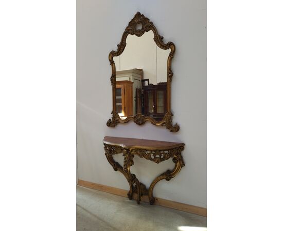 Console in legno dorata stile Luigi XV - consolle barocchetto - epoca 900