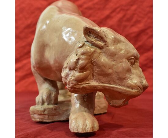 ART DÉCO SCULPTURES IN TERRACOTTA, SMALL PANTHER, EARLY 20TH CENTURY. (STTE50)     