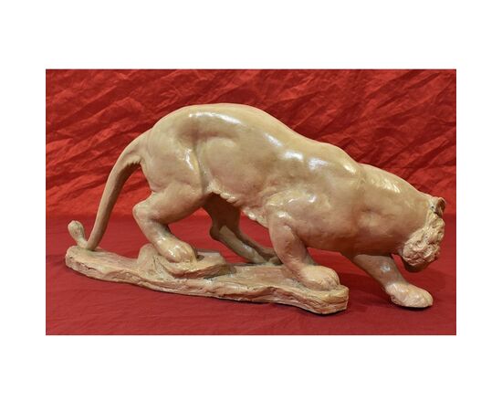 ART DÉCO SCULPTURES IN TERRACOTTA, SMALL PANTHER, EARLY 20TH CENTURY. (STTE50)     