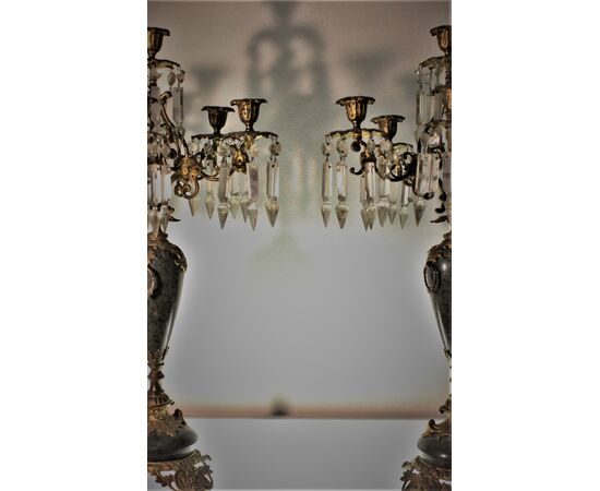 Coppia di candelieri tipo girandole, XIXsec. marmo e bronzo dorato