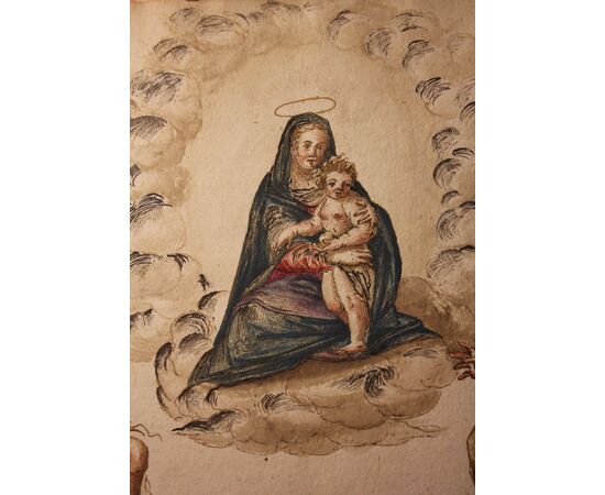 Tempera su carta Immagine devozionale di Madonna con Bambino