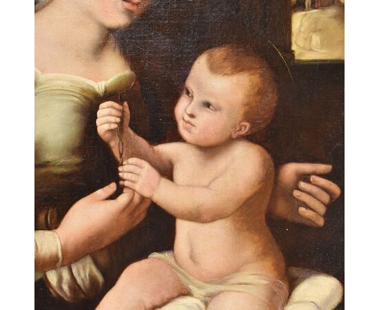 ANCIENT PAINTINGS MADONNA WITH BABY DELL 800, OIL ON CANVAS, GOLDEN FRAME. (QRel 141)     