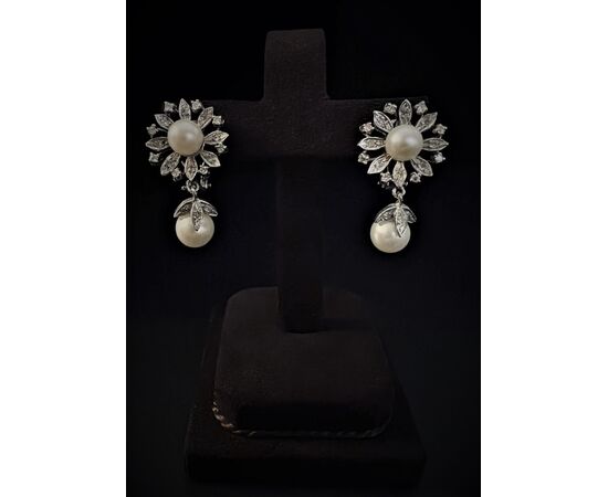 Earrings with Pearls and Diamonds     