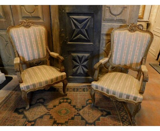 panc70 pair of golden Louis XV style armchairs, cm 65 x 60 prof.     