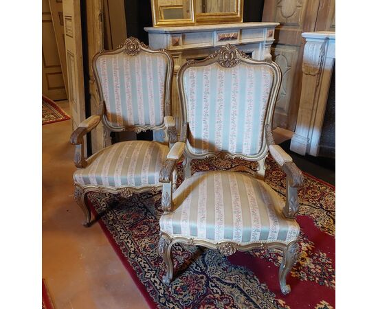 panc70 pair of golden Louis XV style armchairs     