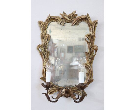 Coppia di applique con specchio in stile antico legno dorato primi sec XX PREZZO TRATTABILE
