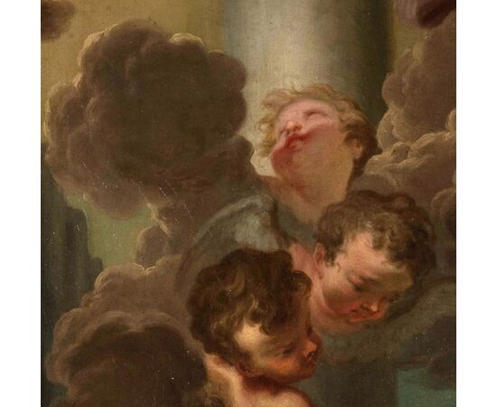 Scuola Romana del XVII secolo, Santa Cecilia con angeli in concerto, dipinto olio su tela