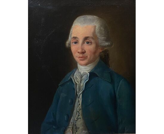 Scuola francese (fine XVIII secolo) - Magnifico ritratto in casaque blu