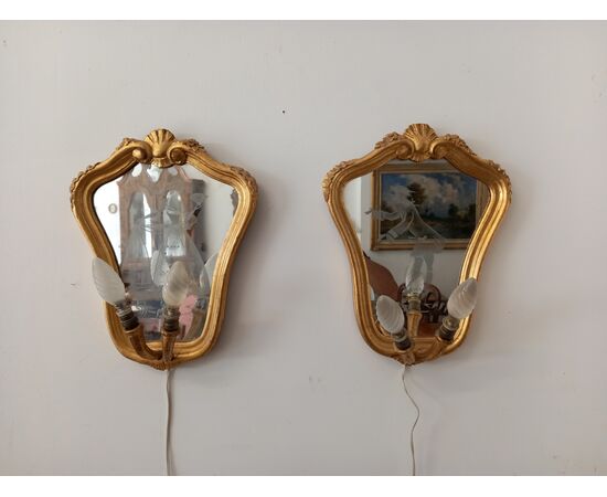 Pair of applique in gilded wood Louis XV style with Venetian figures - mid-1900s     