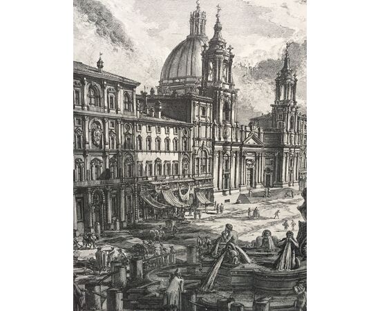 "Veduta di Piazza Navona" - copia XIX sec. - incisione a bulino Piranesi   