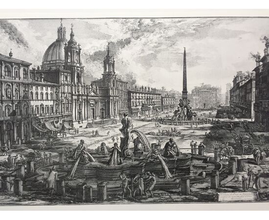 &quot;View of Piazza Navona&quot; - 19th century - Piranesi burin engraving     
