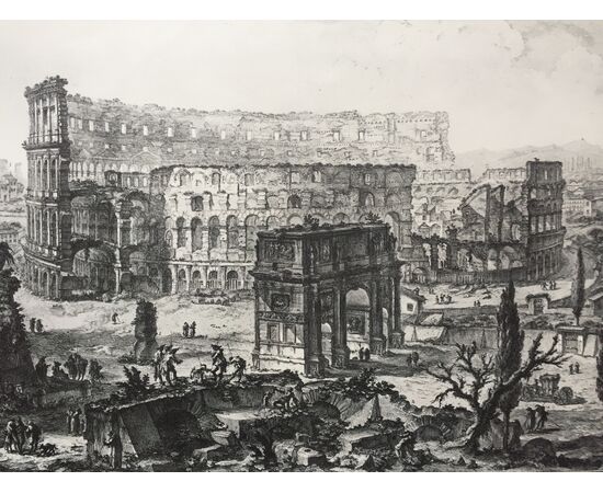 "Veduta dell'Arco di Costantino e dell'Anfitreato Flavio" -  XIX sec. - incisione a bulino Piranesi 