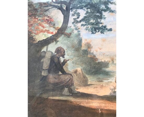 &quot;Scene of rest of Ottoman soldiers II&quot; watercolor 19th century.     