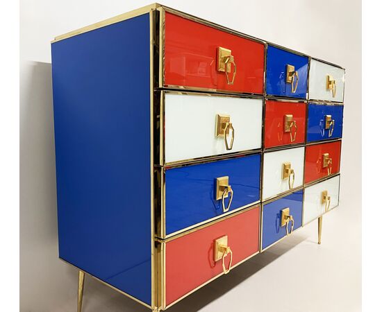White, red, blue colored chest of drawers - 70s     