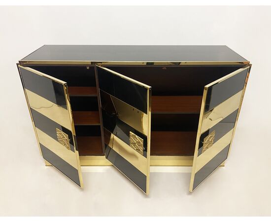 Vintage sideboard, brass and colored glass - 1970s     