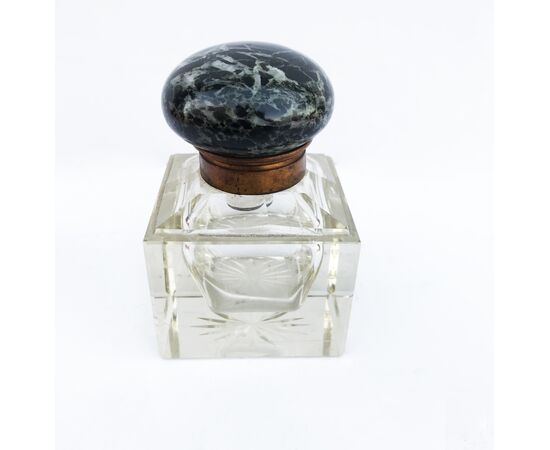 Antique desk inkwell, in green Alpine marble     