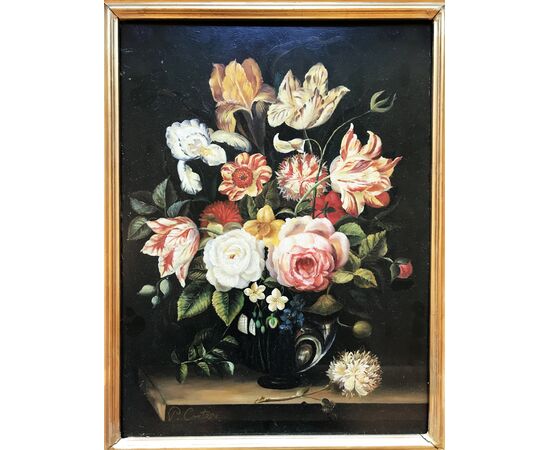 Dipinto natura morta di fiori - metà XX secolo