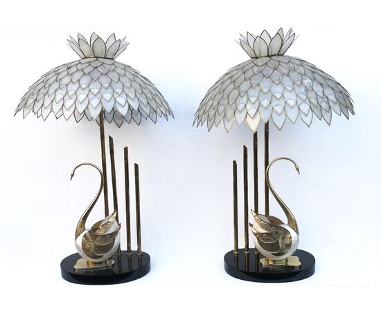 Table lamps with shell swans - 1970s     