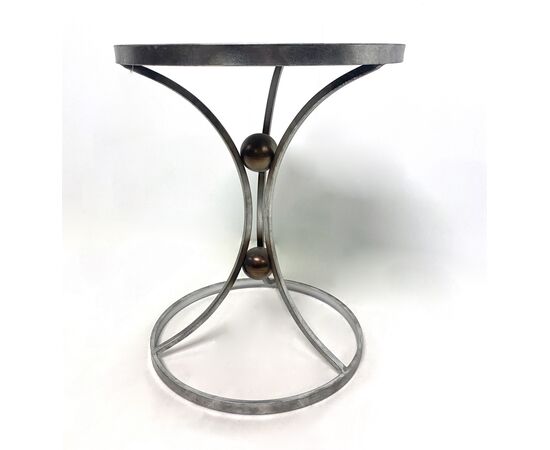 Tavolino tondo - acciaio e piano specchiato