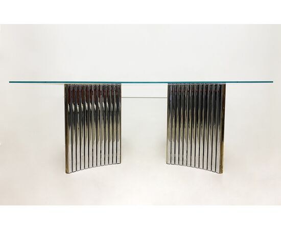 Contemporary dining table in steel and crystal     