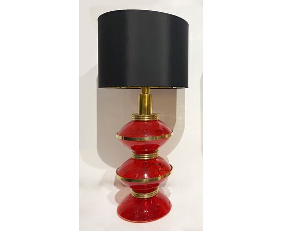 Lampade da tavolo - anni '70 - vetro rosso e ottone