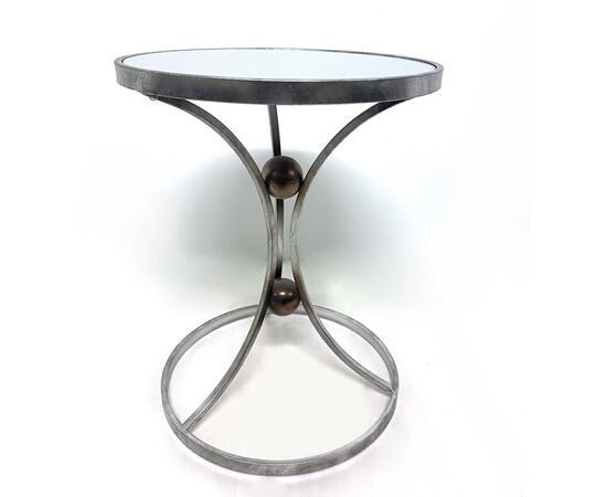 Tavolino tondo - acciaio e piano specchiato
