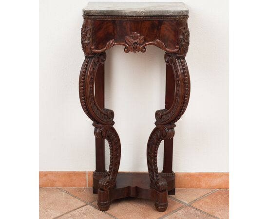 Antique Louis Philippe Belgian console in solid mahogany. Period 19th century.     