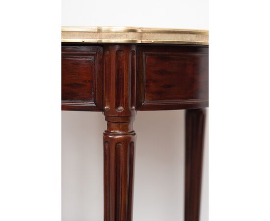 Antique Napoleon III French side table in mahogany with marble top.     