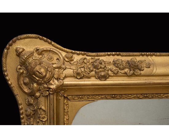 Antique French Napoleon III mirror in gilded wood from the 19th century.     