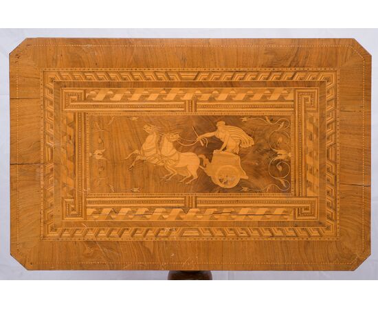 Antique Sorrentino coffee table in polychrome woods. 19th century period.     