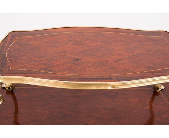 Antique French Napoleon III coffee table in polychrome woods with gilt bronze applications.19th century period.     