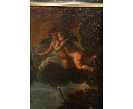 Dipinto antico olio su tela raffigurante "L'Adorazione dei Magi". Napoli XVIII secolo.
