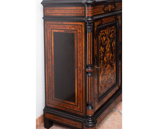 Antique French Napoleon III sideboard in precious exotic woods. Period 19th century.     