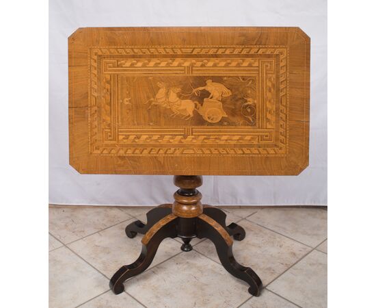 Antique Sorrentino coffee table in polychrome woods. 19th century period.     