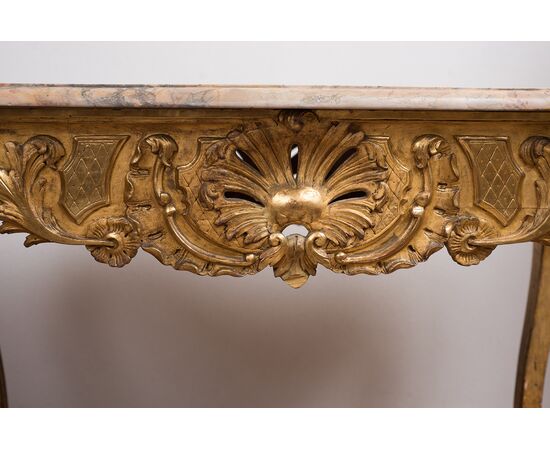 Tavolino antico Napoleone III Francese in legno dorato e intagliato. Periodo XIX secolo.