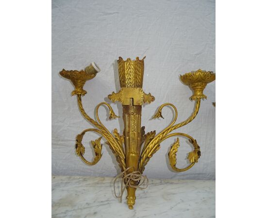 Coppia appliques in lamierino dorato stile impero seconda metà del 1800 francesi