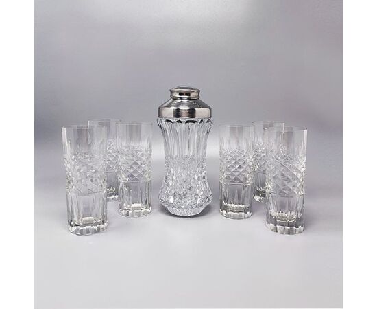 1960s Gorgeous Bohemian Cut Glass Cocktail Shaker With Six Glasses. Made in Italy