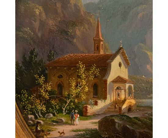 Small church on the Adige, Giuseppe Canella, Oil, 19th century     