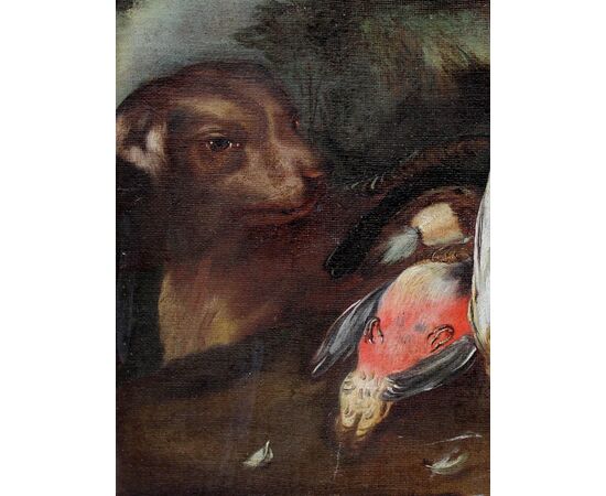 Cacciagione con cane, Baldassarre De Caro, XVIII secolo, OIio su tela