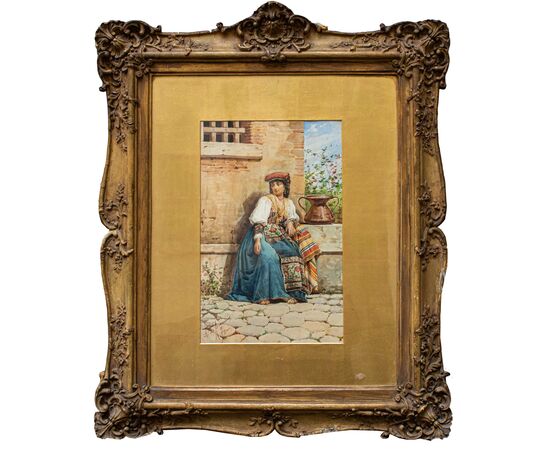 Due Paesaggi con popolani, Achille De Dominics (1851 - 1917)