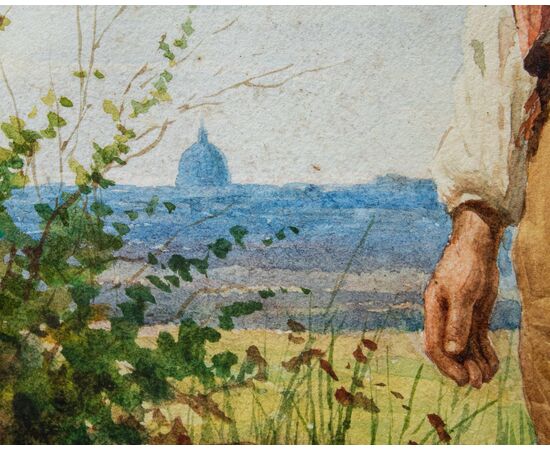 Two Landscapes with Commoners, Achille De Dominics (1851 - 1917)     
