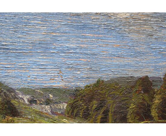 Pointillist alpine landscape, 19th century     