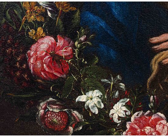 Virgin Mary within a garland of flowers, by Luca Giordano, 17th-18th century     