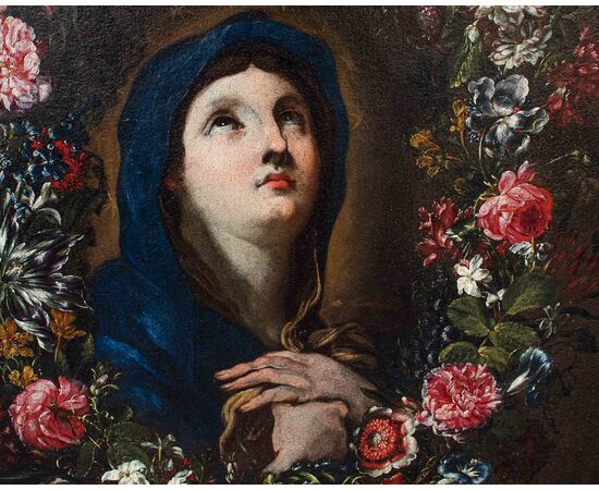 Vergine Maria entro ghirlanda di fiori, ambito di Luca Giordano, XVII-XVIII secolo