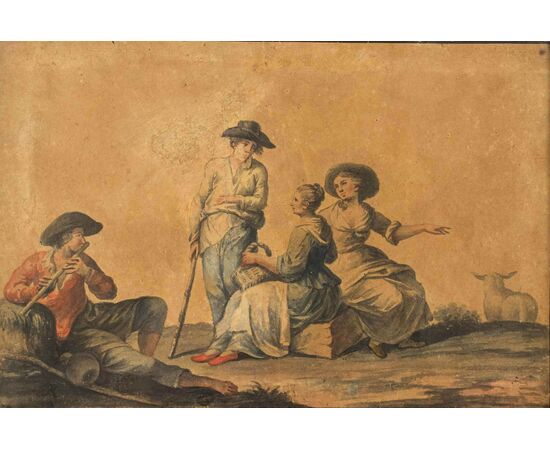 Four tempera paintings depicting rural scenes, 18th century     